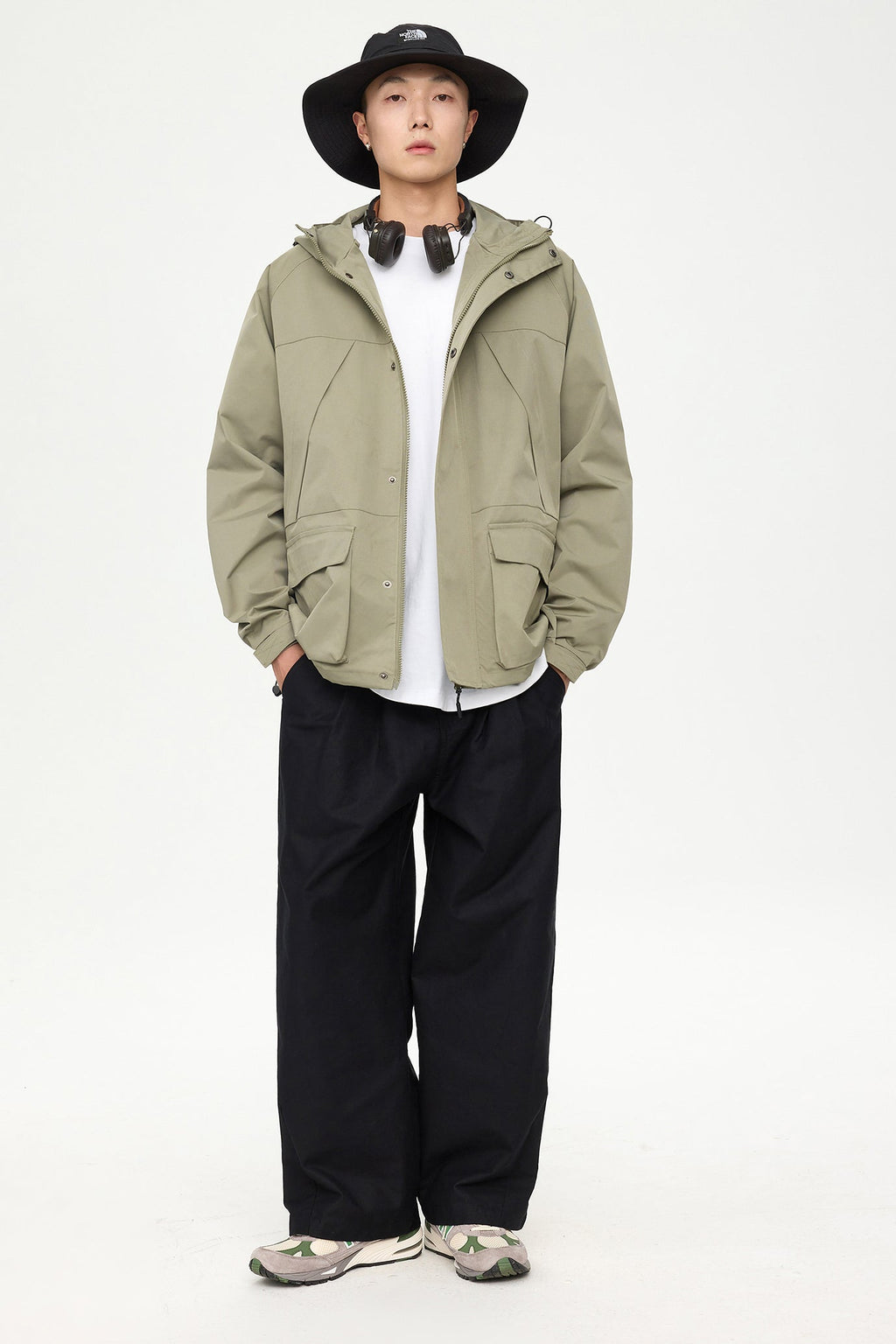 Patched Pockets Waterproof Jacket in Lightolive
