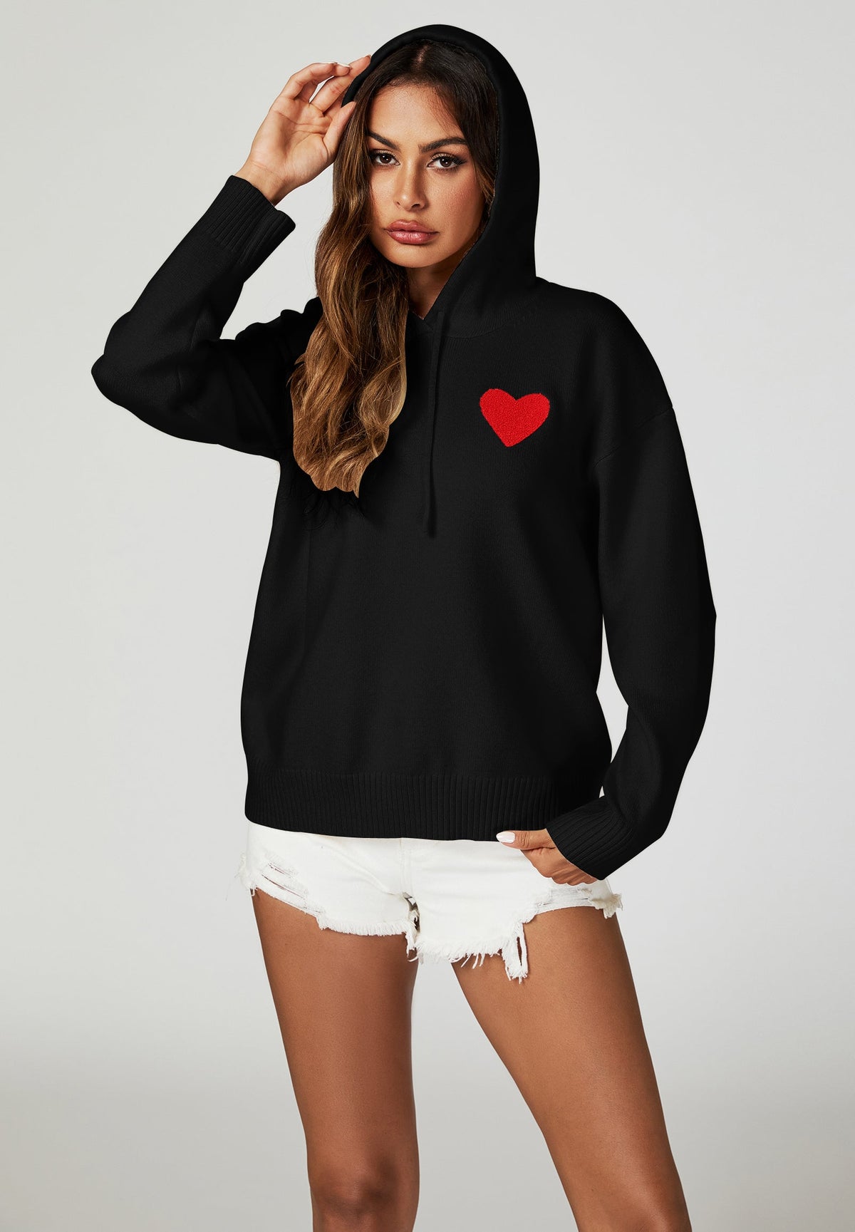 Heart Embroidery Knitted Hoodie