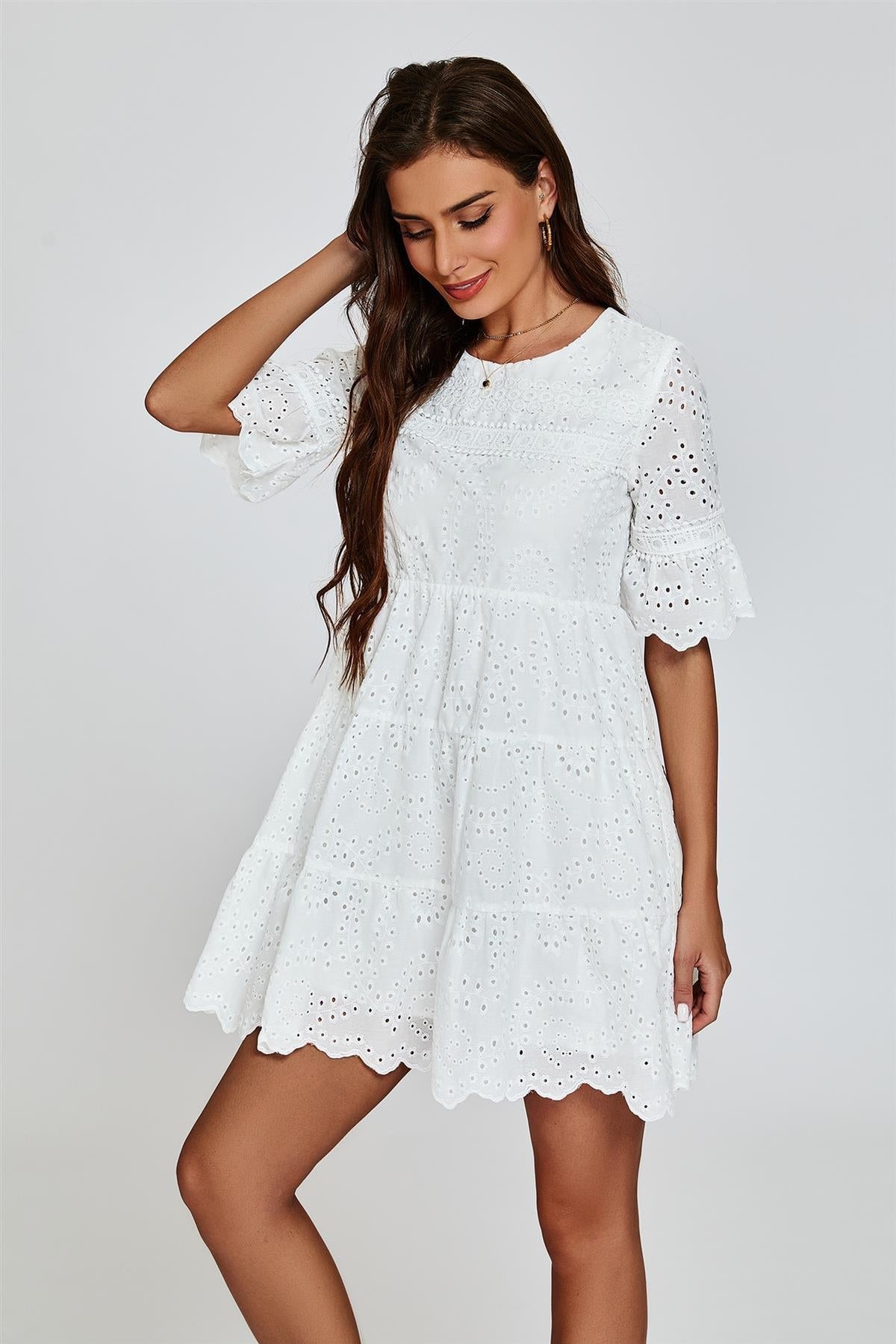 Lace Mini Dress In White
