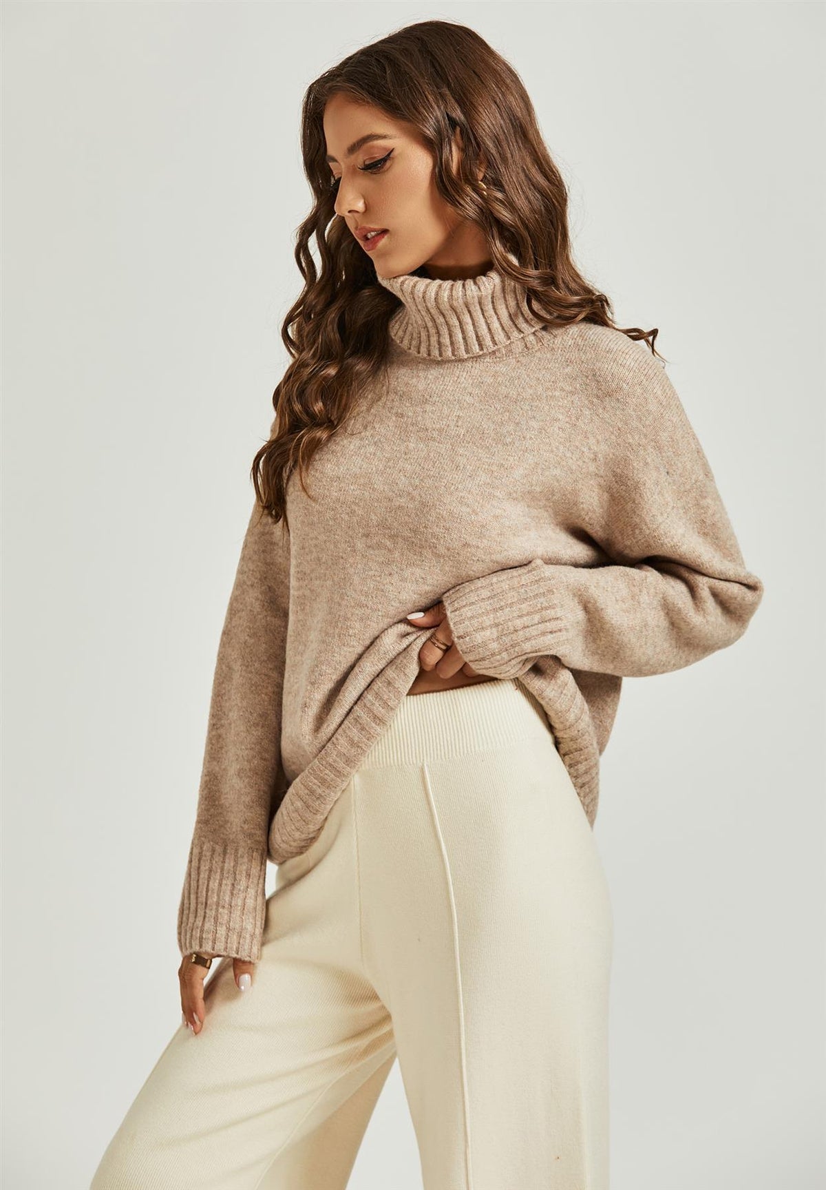 High-Neck Jumper — Camel