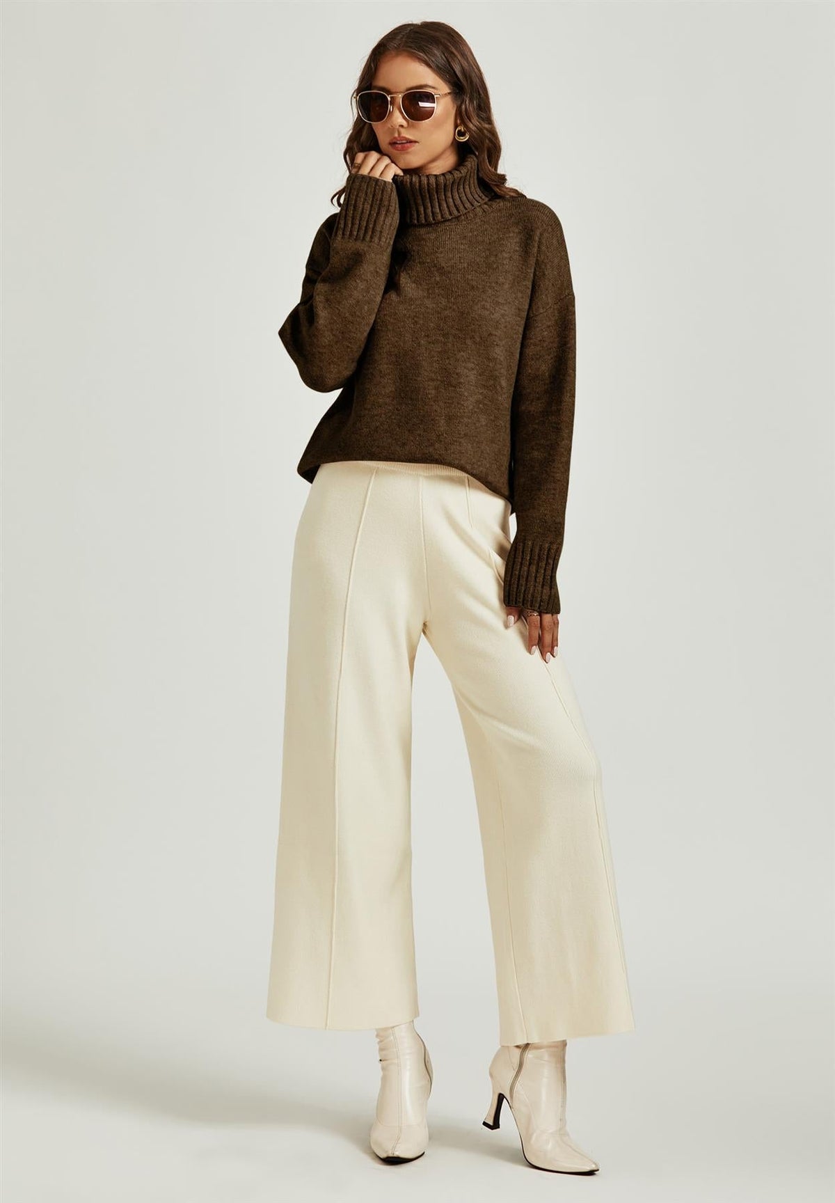 Jumper Top With High Neck In Brown