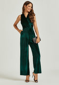 Velvet Wrap Jumpsuit In Green