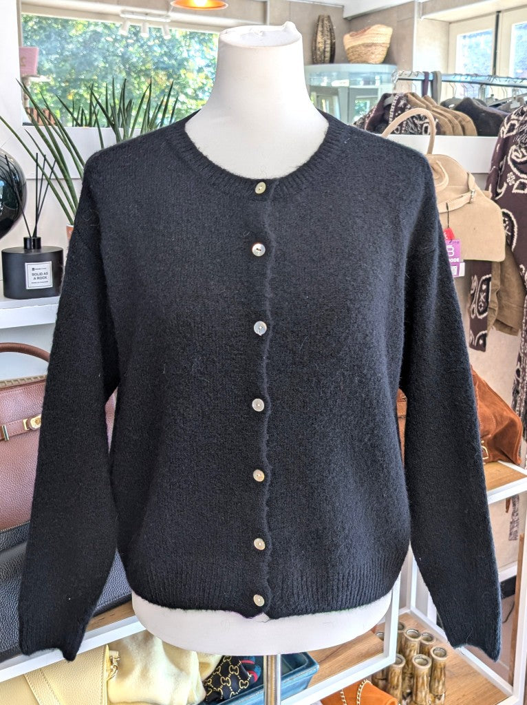 Alpaca Wool Cardigan with Pearl Buttons — Black
