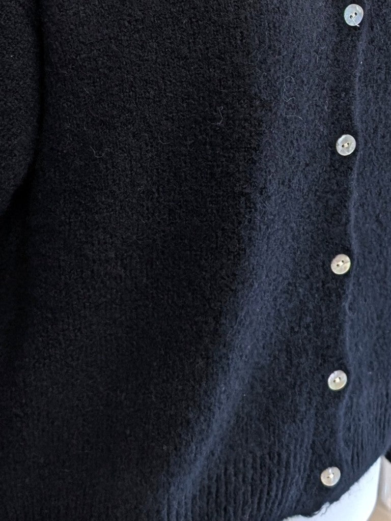 Alpaca Wool Cardigan with Pearl Buttons — Black