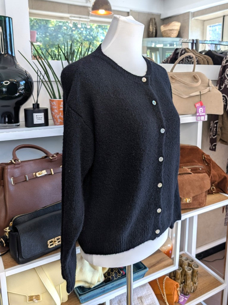 Alpaca Wool Cardigan with Pearl Buttons — Black