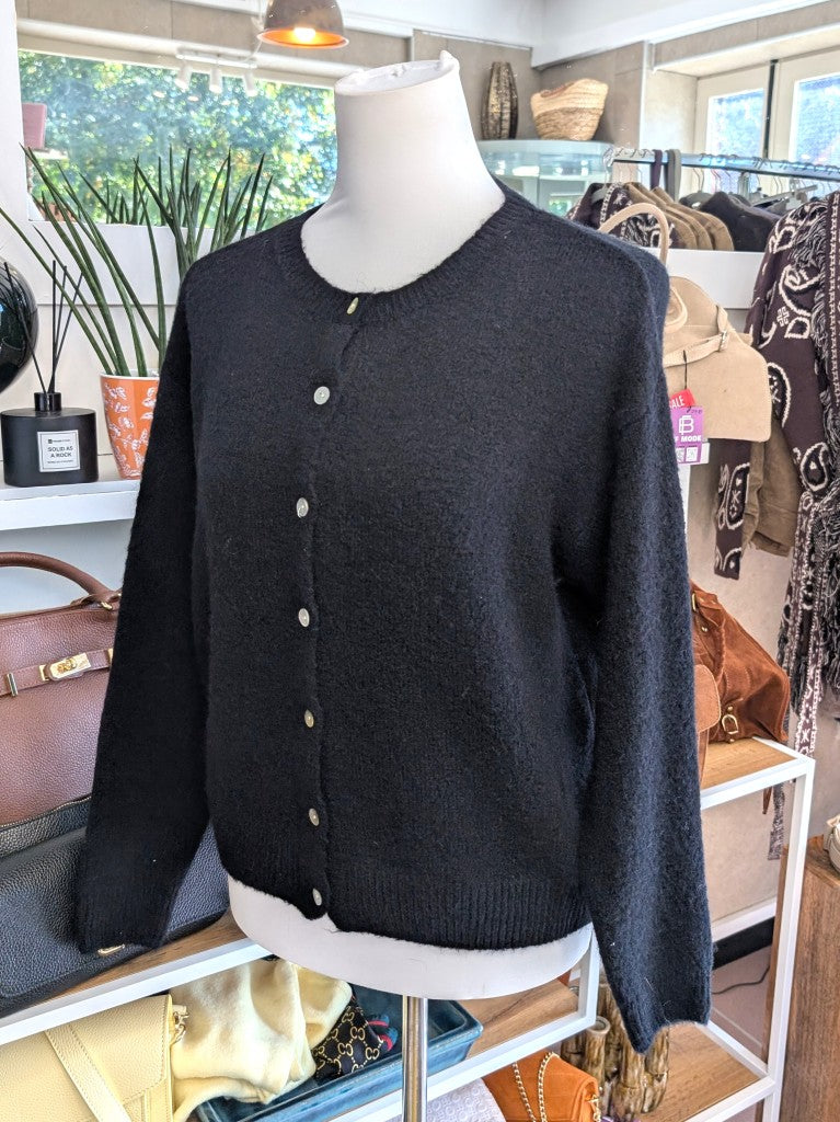 Alpaca Wool Cardigan with Pearl Buttons — Black