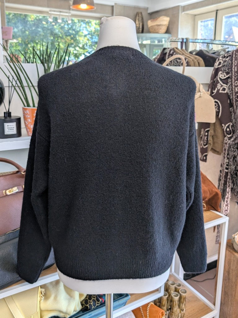 Alpaca Wool Cardigan with Pearl Buttons — Black