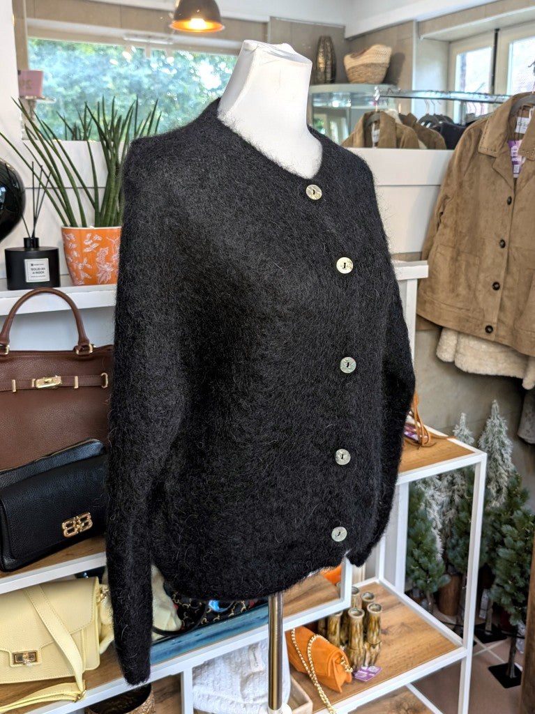 Soft Kid Mohair Cardigan — Black