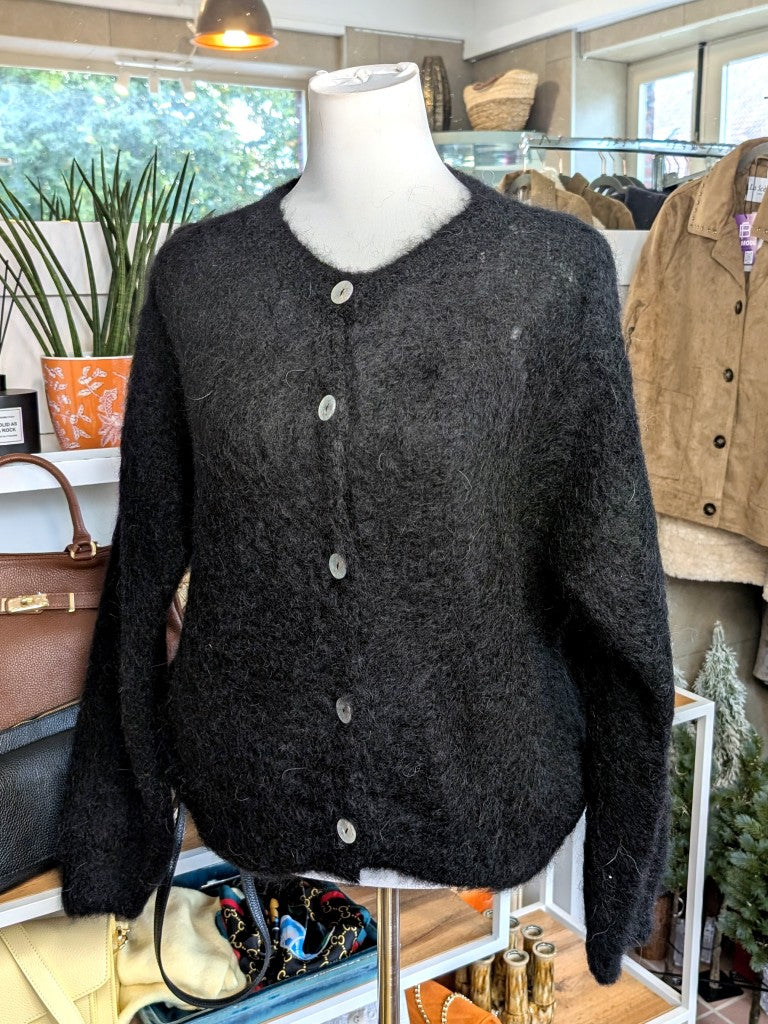 Soft Kid Mohair Cardigan — Black