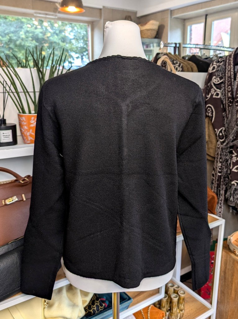 Wool Blend Cardigan with Gold Buttons — Black