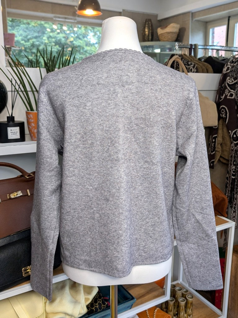 Wool Blend Cardigan with Gold Buttons — Silver Grey