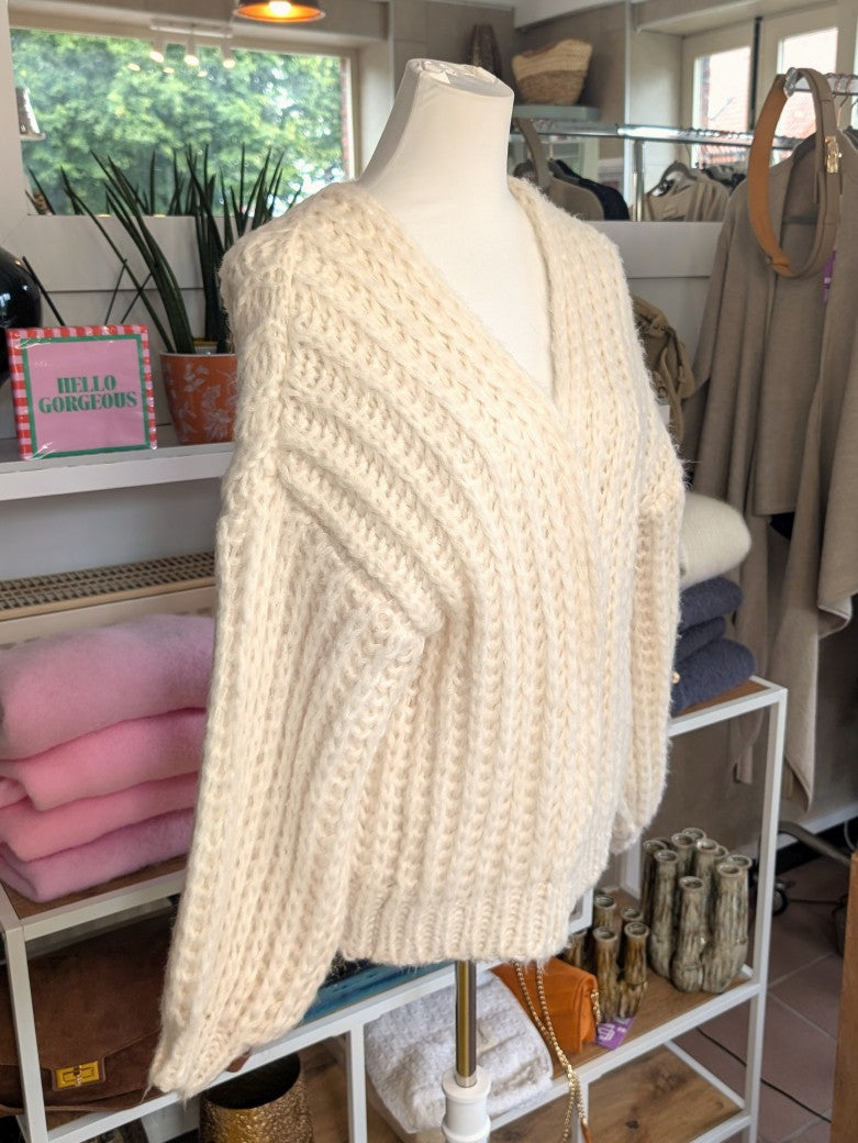 Cable Knit Open Cardigan — Cream