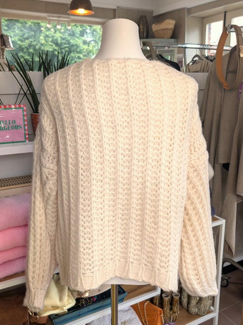Cable Knit Open Cardigan — Cream