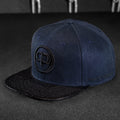 Snapback Cap - Navy Blue & Black Leather