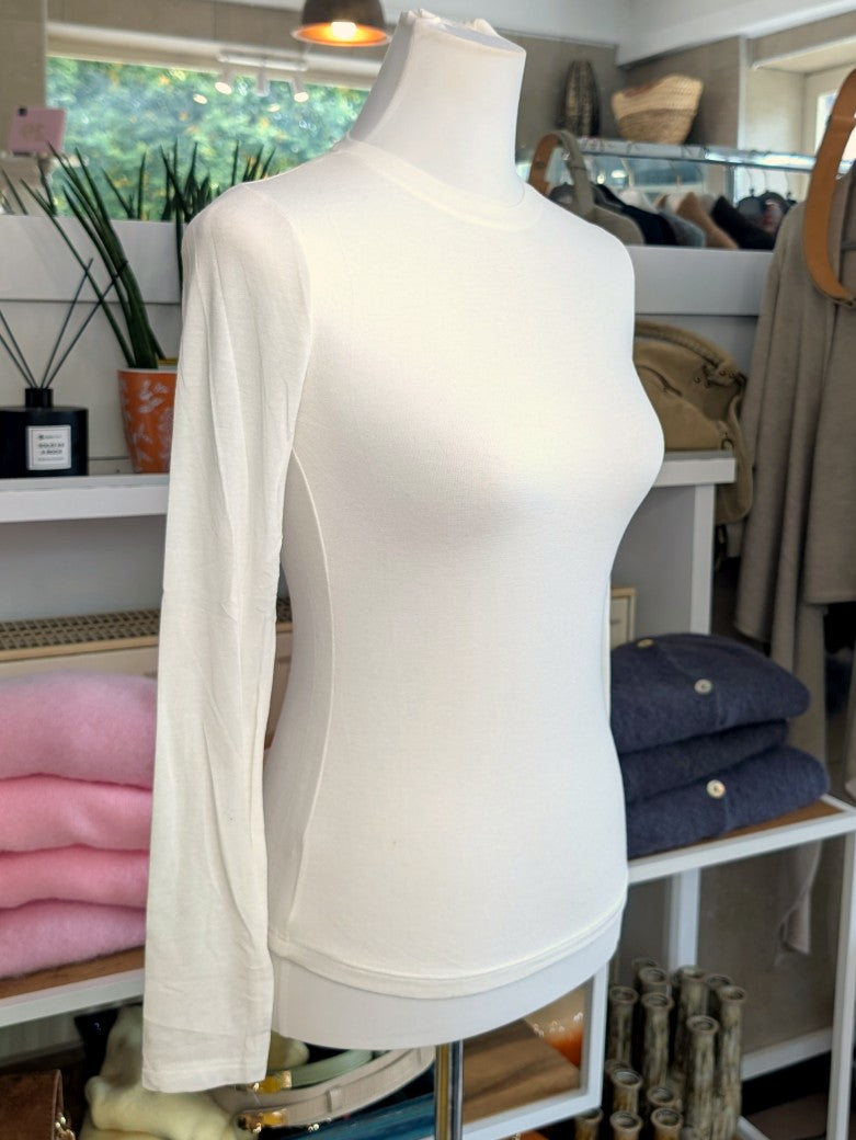 Semi-Sheer Cashmere Viscose Long-Sleeve Top — Off-White