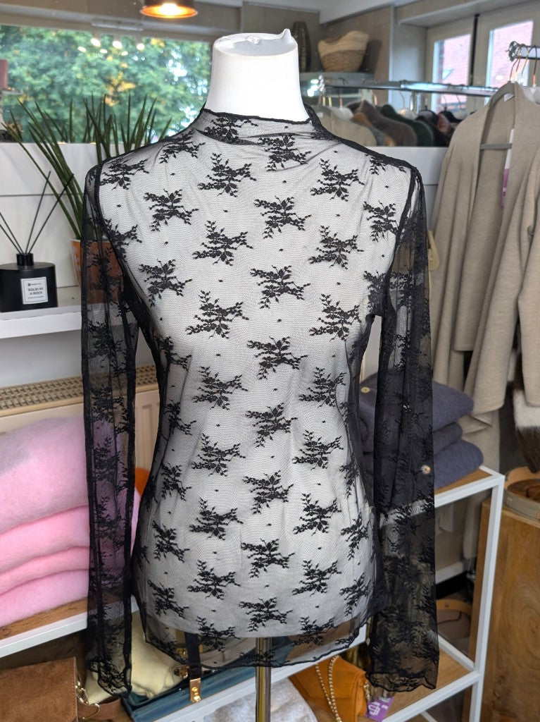 Soft Lace Long-Sleeve Top — Black