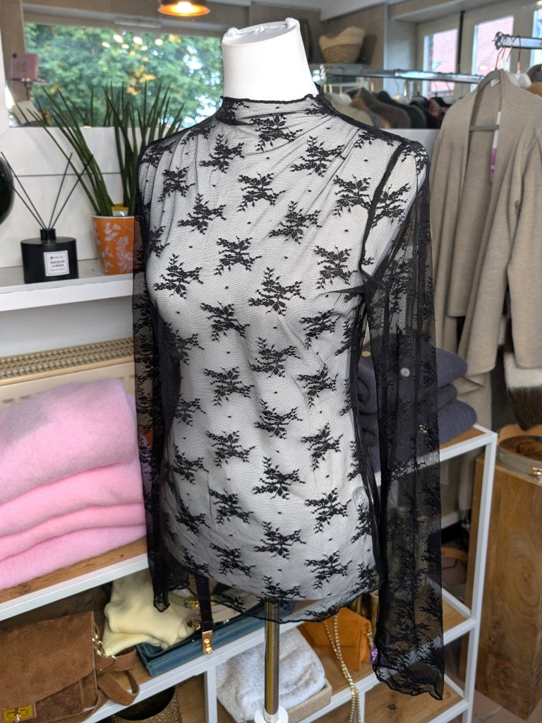 Soft Lace Long-Sleeve Top — Black