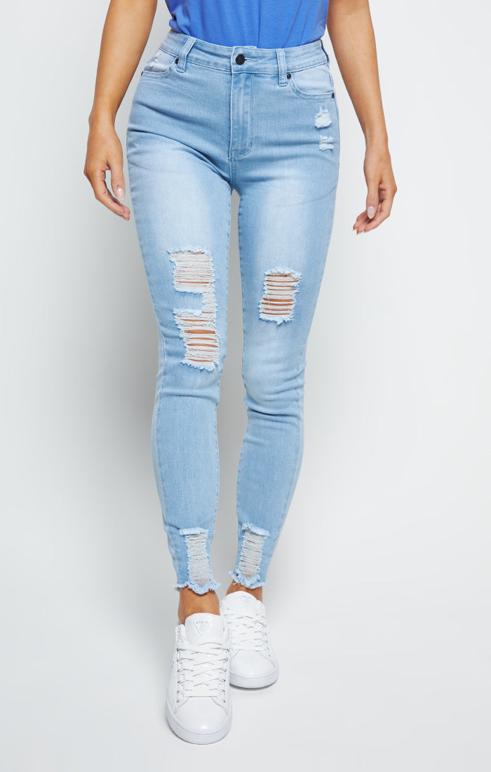 Distressed Skinny Jeans - Ice Blue