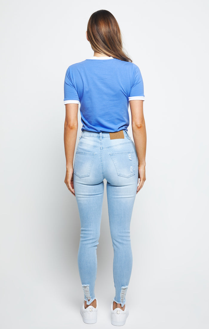 Distressed Skinny Jeans - Ice Blue
