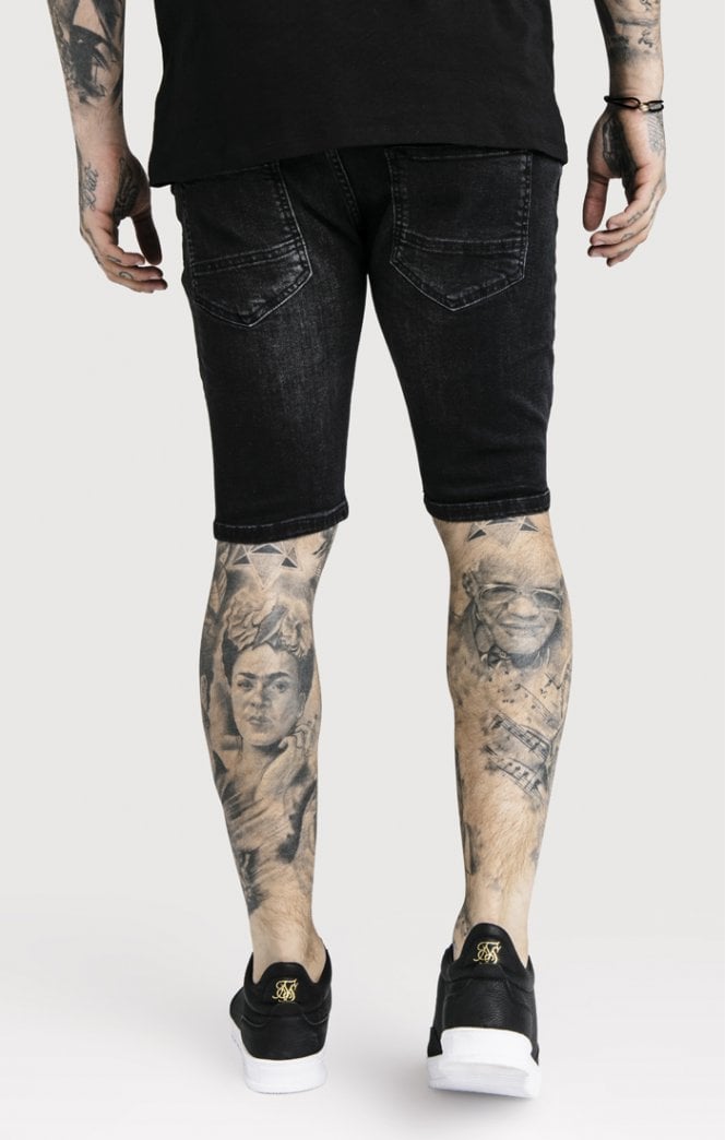 Distressed Skinny Shorts – Washed Black