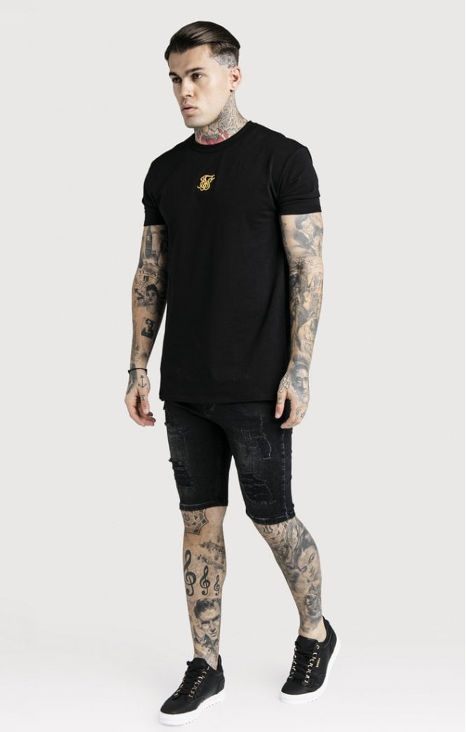 Distressed Skinny Shorts – Washed Black
