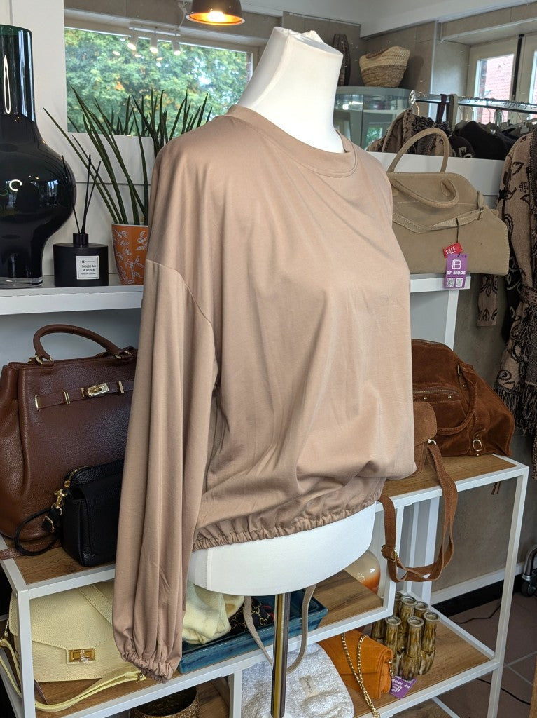 Cropped Viscose Sweatshirt — Beige