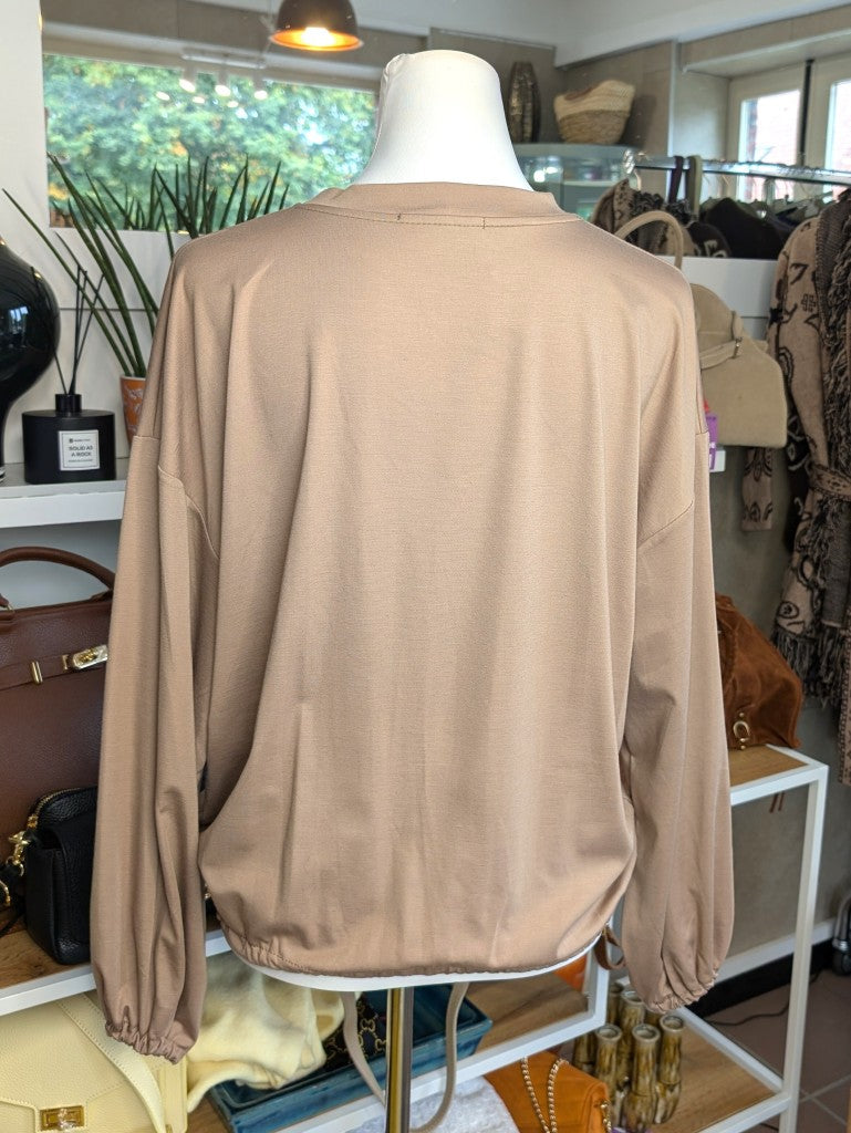 Cropped Viscose Sweatshirt — Beige