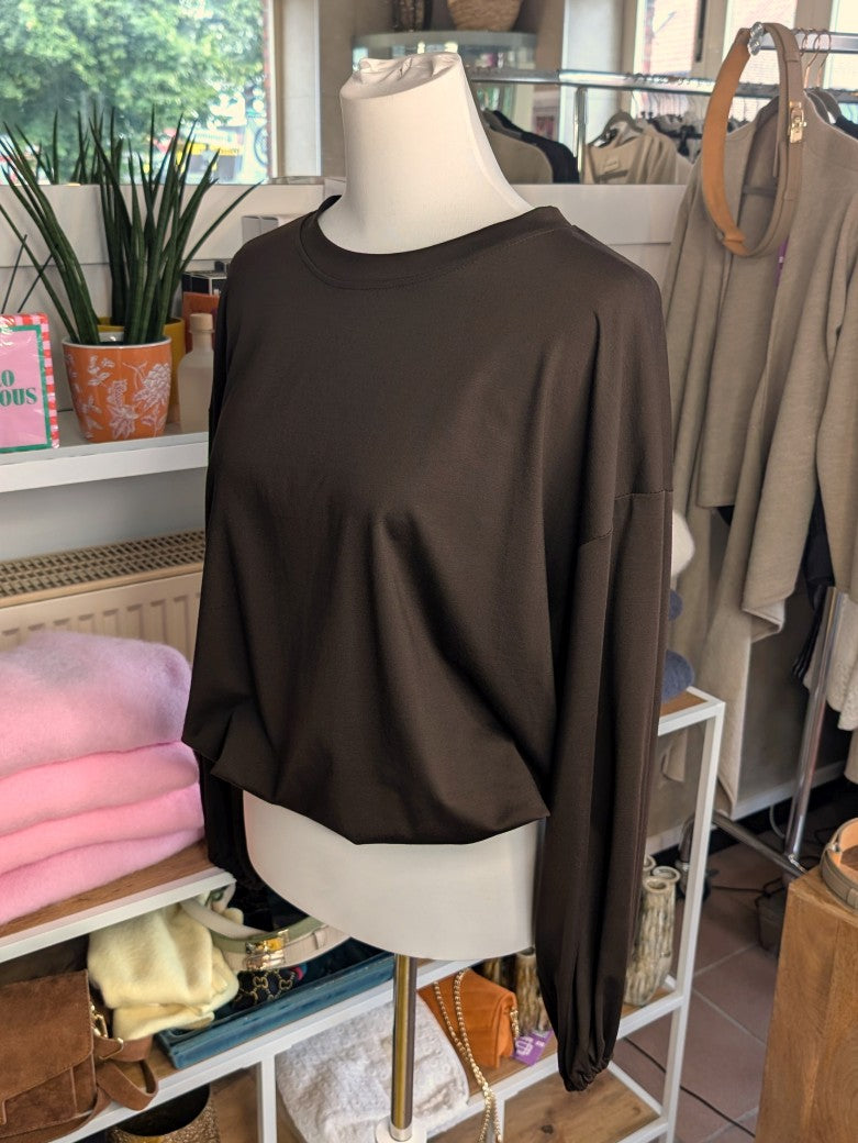 Cropped Viscose Sweatshirt — Coffee Brown