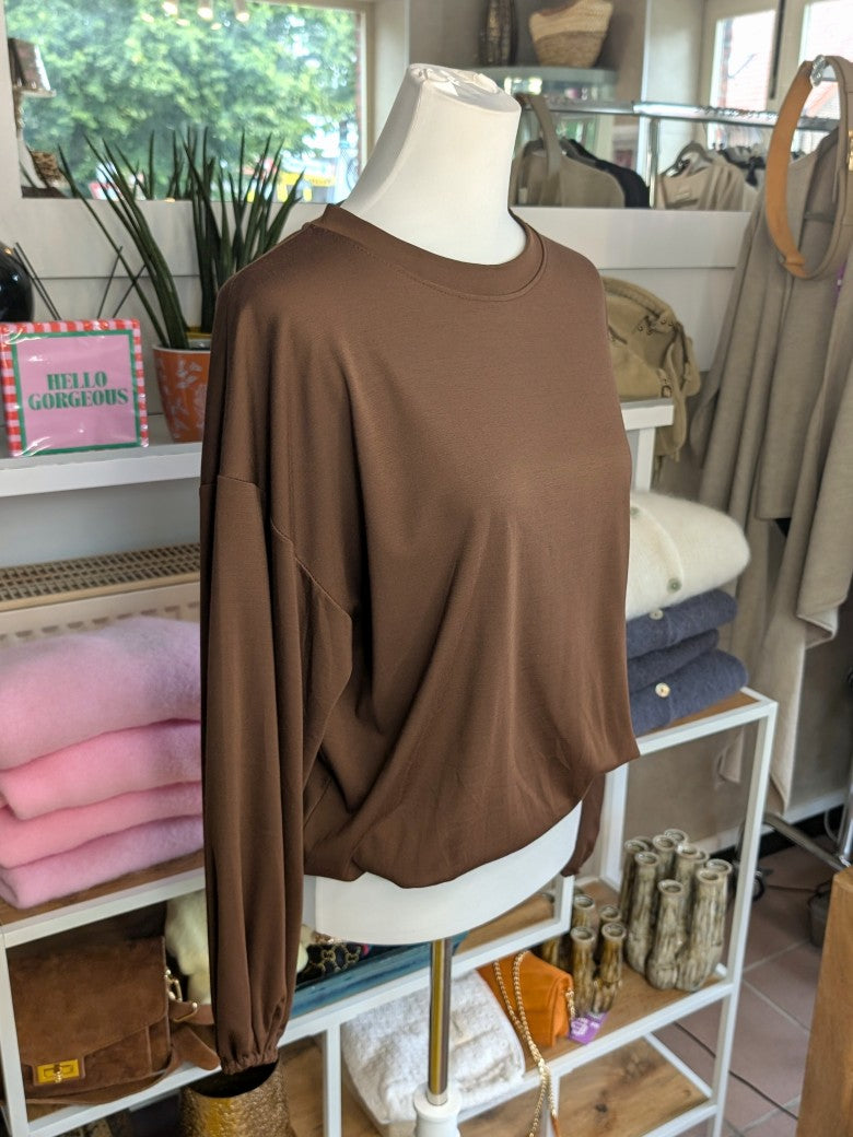 Cropped Viscose Sweatshirt — Copper Brown
