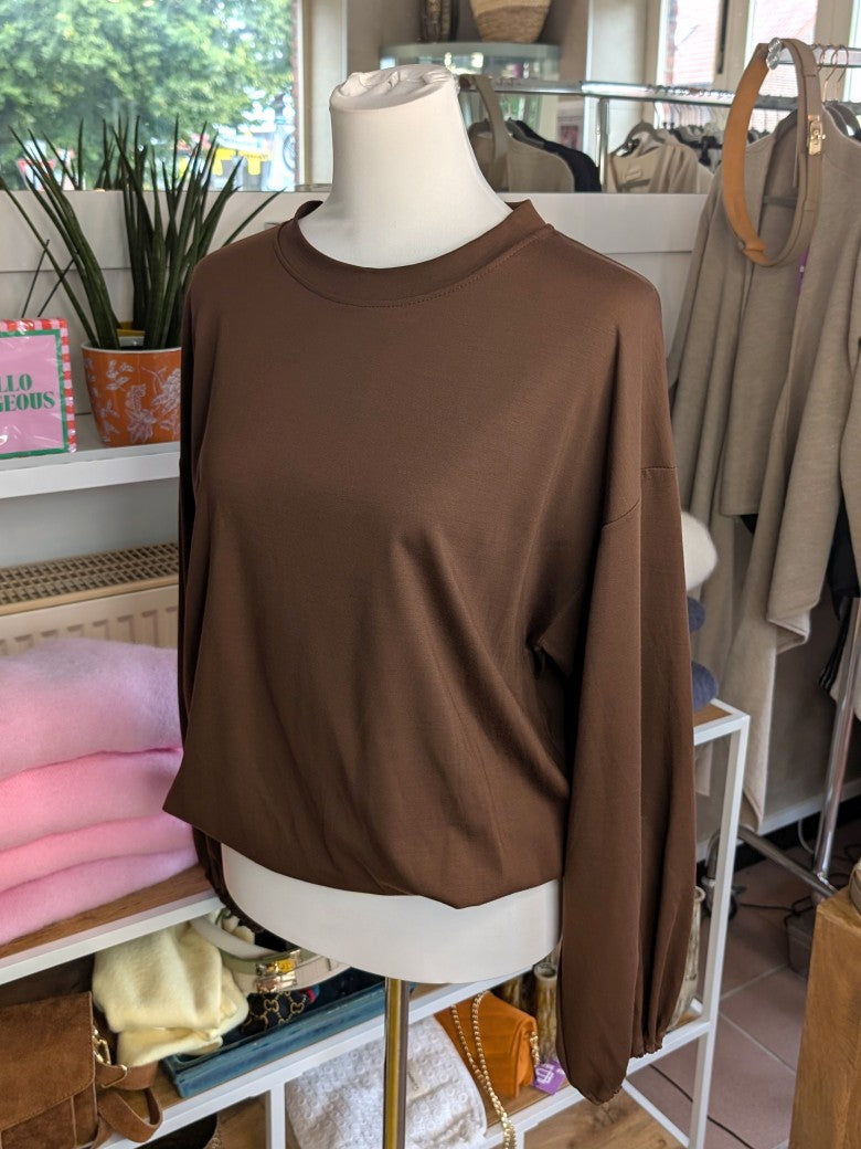 Cropped Viscose Sweatshirt — Copper Brown