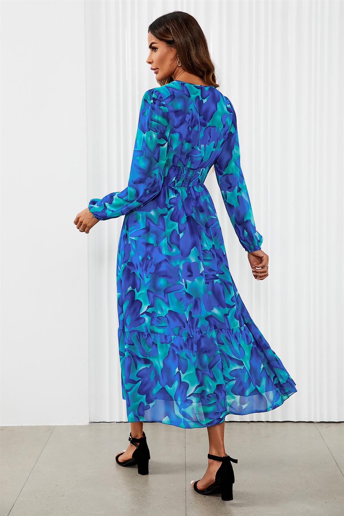 Floral Lace-Trim Midi Dress — Blue