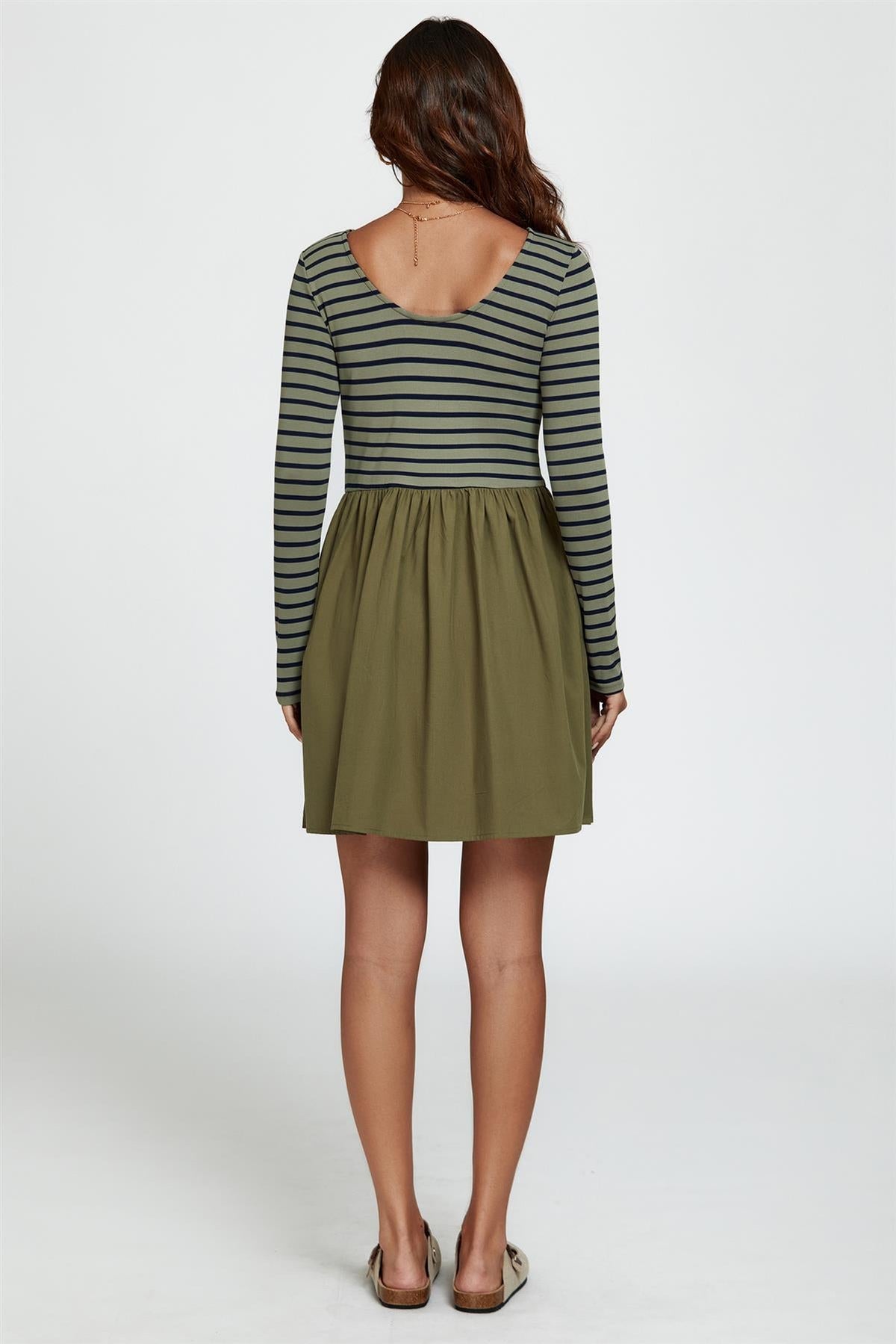 Long Sleeve Stripe Mini Dress In Olive