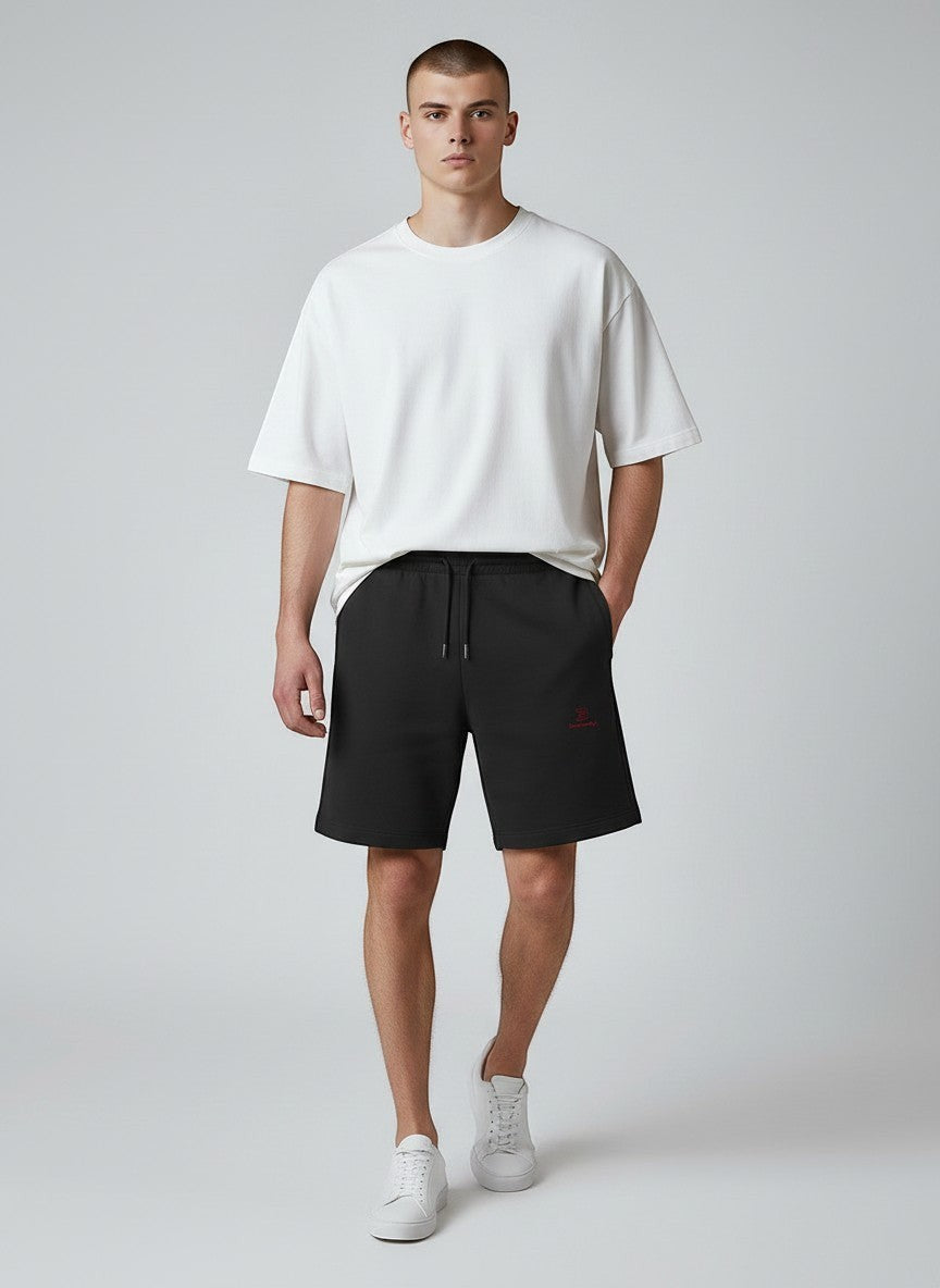 Essential Sweatshorts 300 g/m² – rote Stickerei