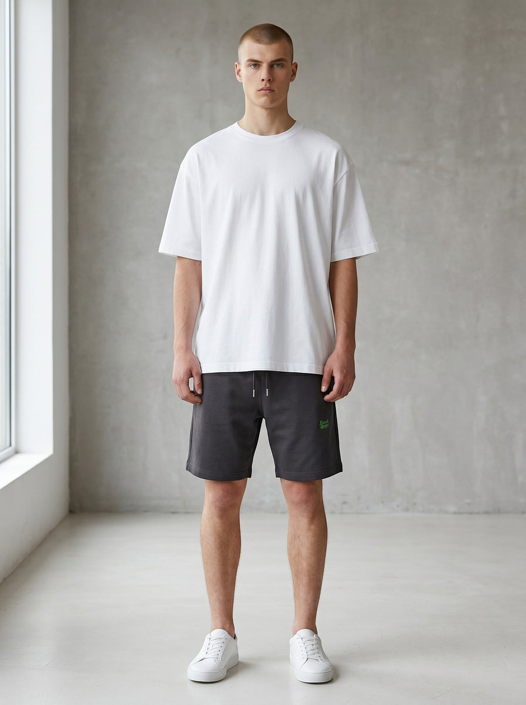 Monster Sweatshorts 300 g/m² – grüne Stickerei