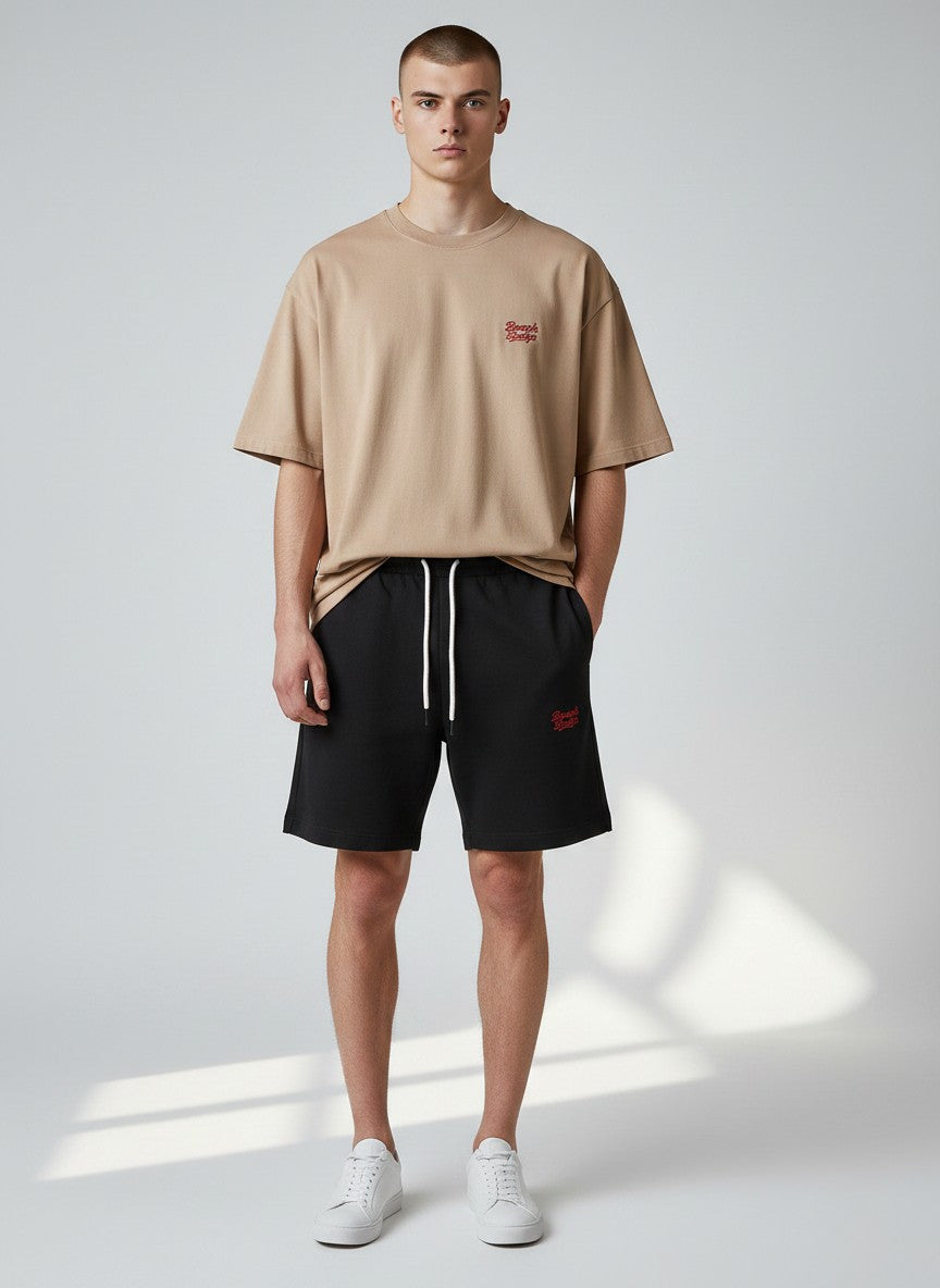 Power Sweatshorts 300 g/m² – rote Stickerei