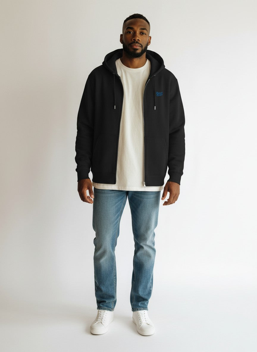 Motion Zip Hoodie 350 g/m² – Bio-Baumwolle, blaue Stickerei