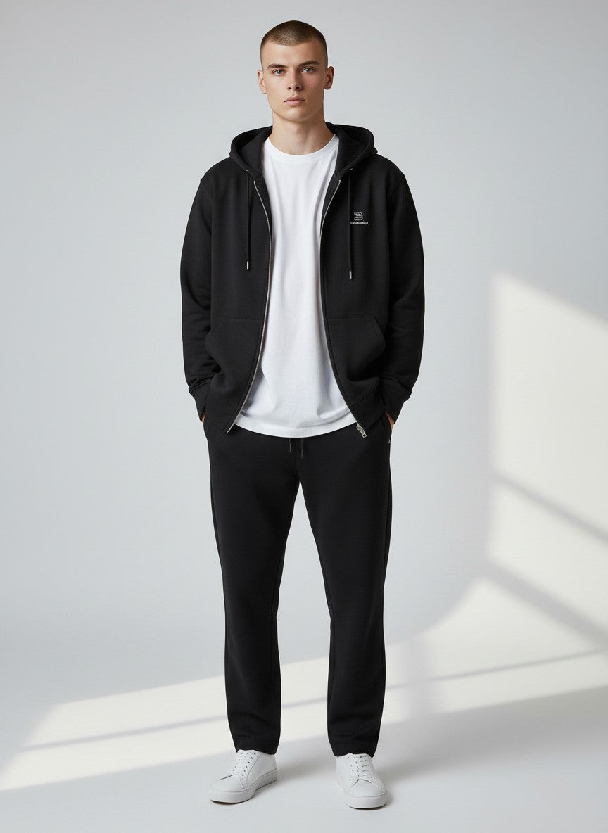 Identity Zip Hoodie 350 g/m² – Bio-Baumwolle, weiße Stickerei