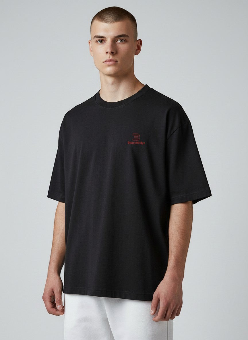 Essential Oversize T-Shirt 200 g/m² – Bio-Baumwolle, rote Stickerei