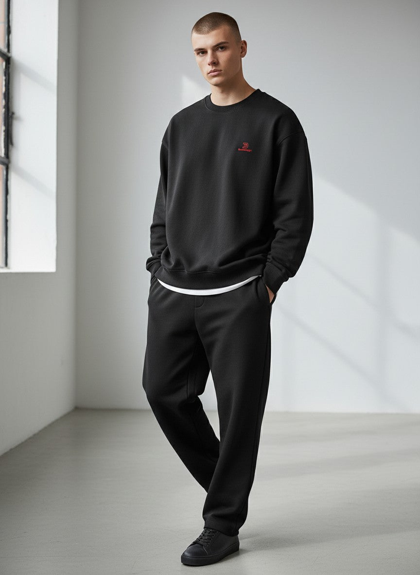 Essential Oversize Sweatshirt 350 g/m² – Bio-Baumwolle, rote Stickerei