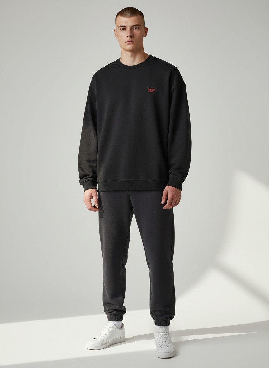 Power Oversize Sweatshirt 350 g/m² – Bio-Baumwolle, rote Stickerei