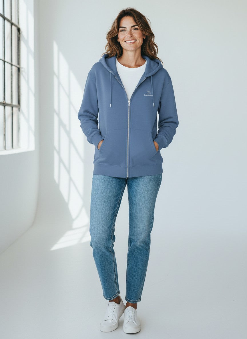 Identity Zip Hoodie 350 g/m² – Bio-Baumwolle, weiße Stickerei