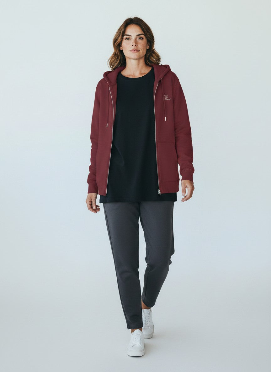 Identity Zip Hoodie 350 g/m² – Bio-Baumwolle, weiße Stickerei