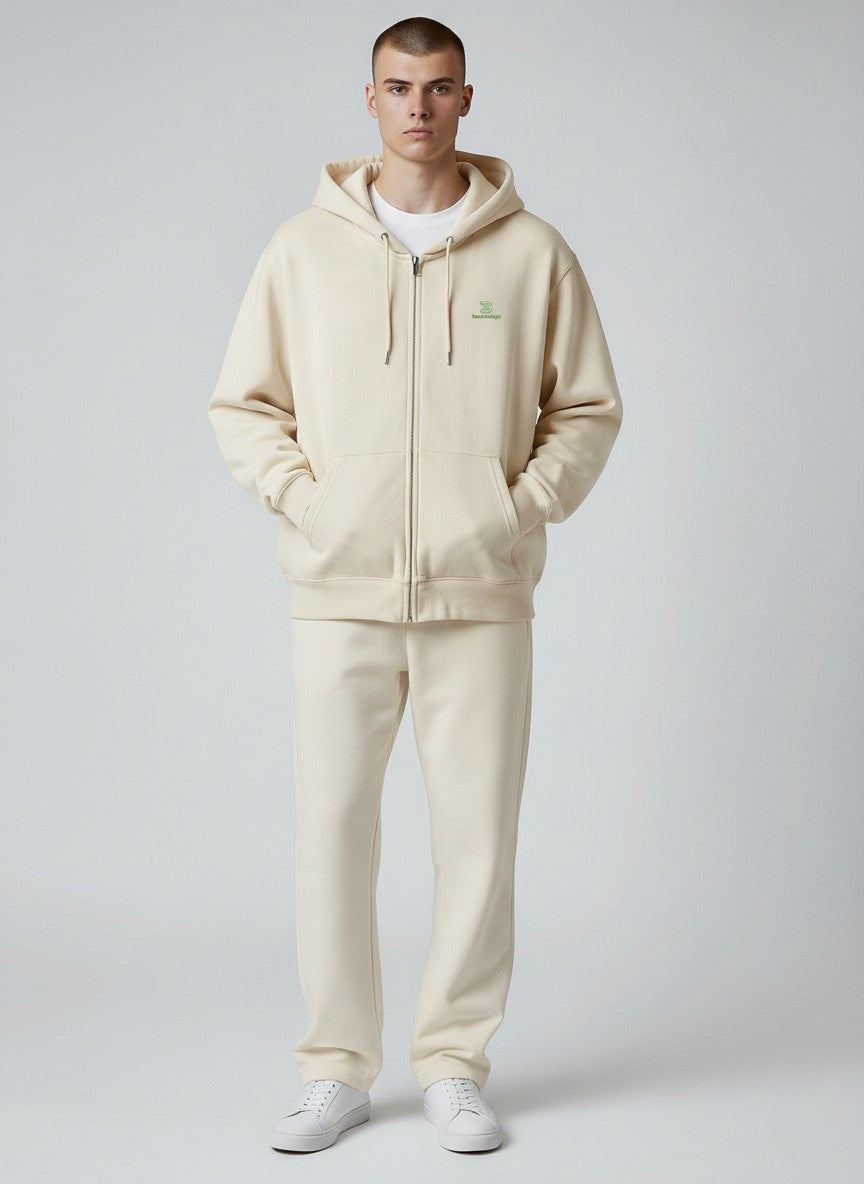 Core Zip Hoodie 350 g/m² – Bio-Baumwolle, grüne Stickerei