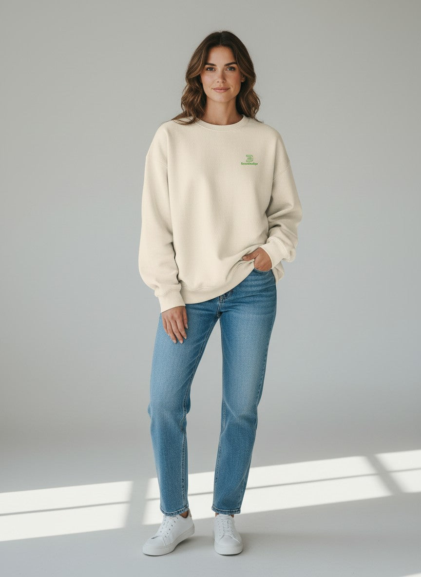 Core Oversize Sweatshirt 350 g/m² – Bio-Baumwolle, grüne Stickerei