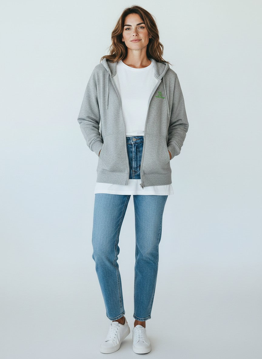 Core Zip Hoodie 350 g/m² – Bio-Baumwolle, grüne Stickerei