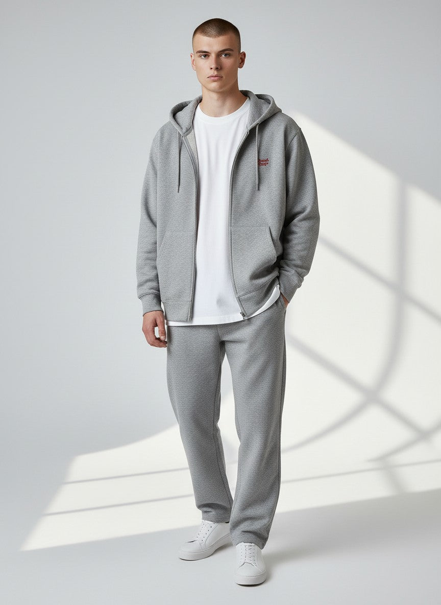 Power Zip Hoodie 350 g/m² – Bio-Baumwolle, rote Stickerei