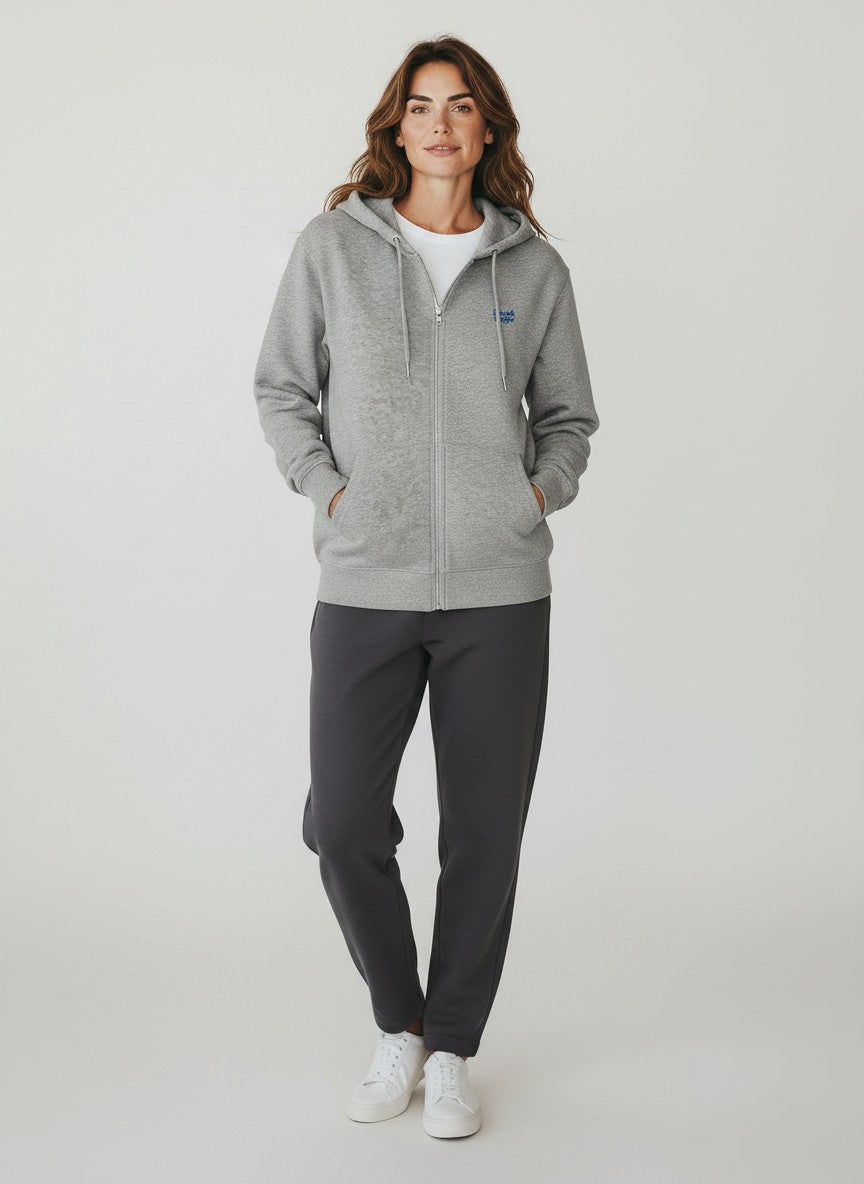 Motion Zip Hoodie 350 g/m² – Bio-Baumwolle, blaue Stickerei