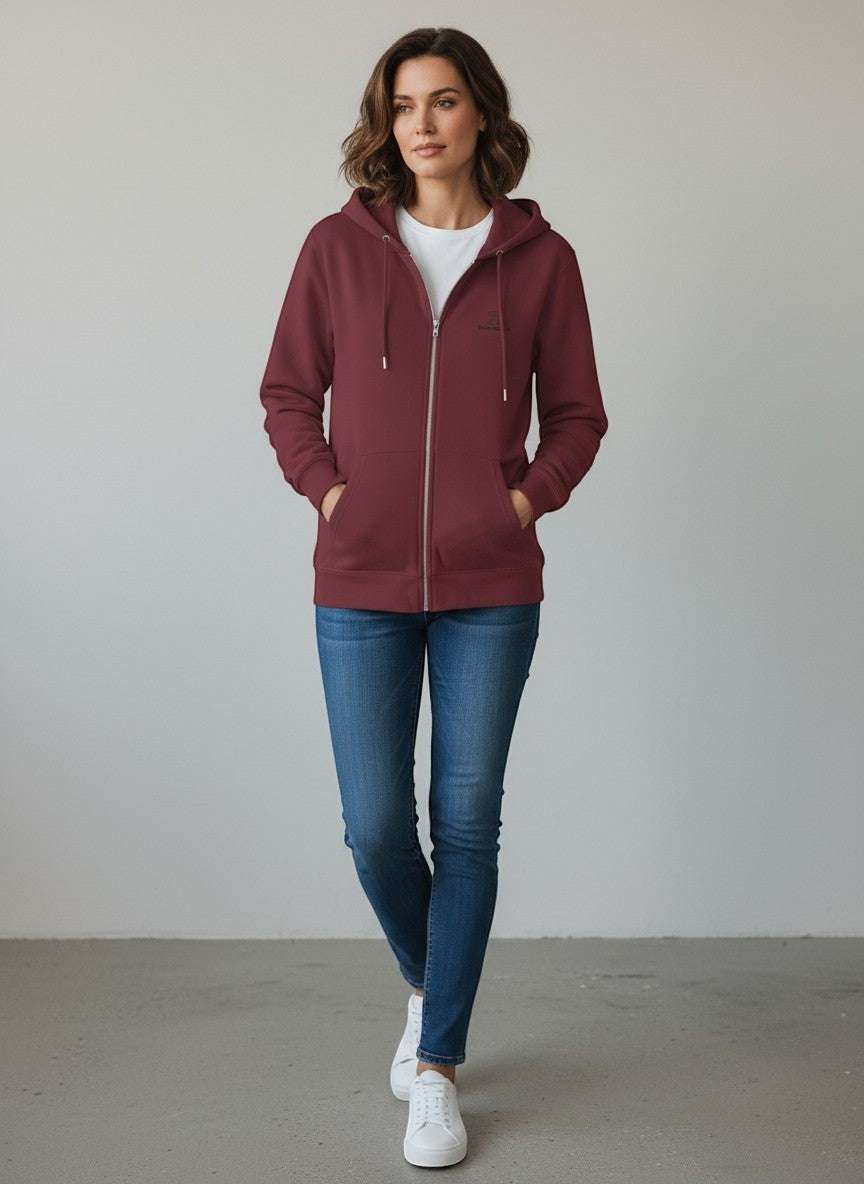 Standard Zip Hoodie 350 g/m² – Bio-Baumwolle, schwarze Stickerei