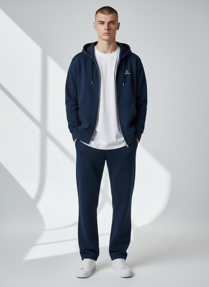 Identity Zip Hoodie 350 g/m² – Bio-Baumwolle, weiße Stickerei