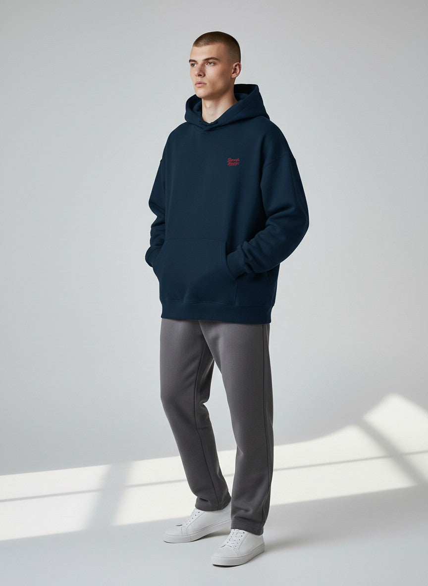 Power Oversize Hoodie 350 g/m² – Bio-Baumwolle, rote Stickerei
